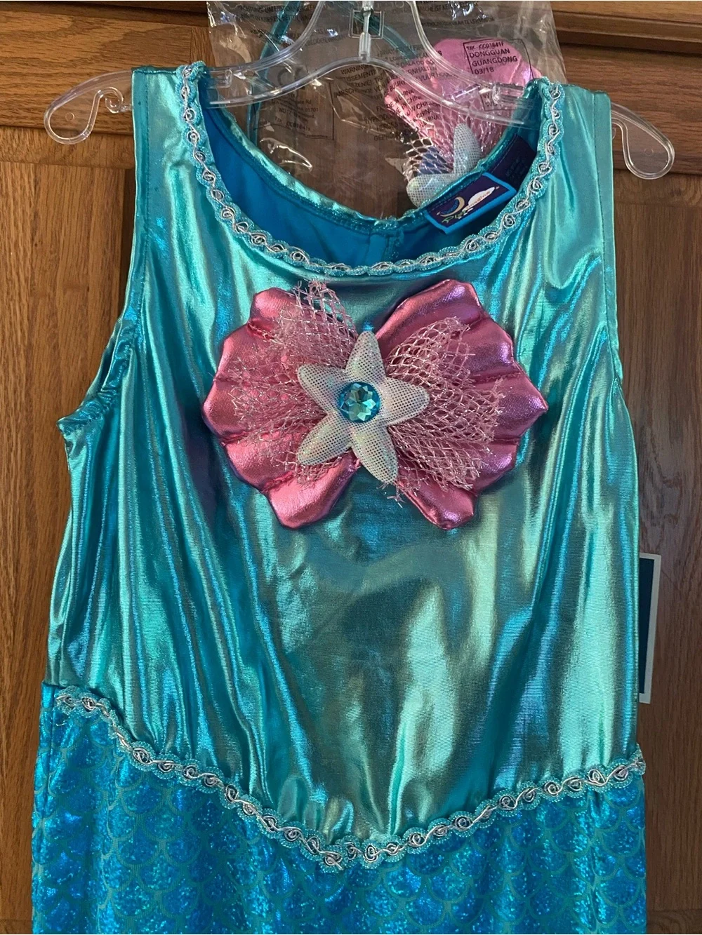 Mermaid Halloween Costume Dress - Blue w/ Pink Accents Size S (7/8) w/ Headband